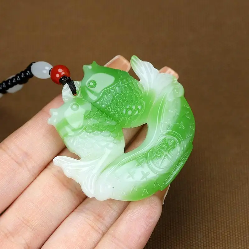 

Xinjiang Hetian Jade Double-sided Engraving Rich and Safe Pisces Pendant, Blue and White Jade Has More Fish Pendant Neckl Pendan
