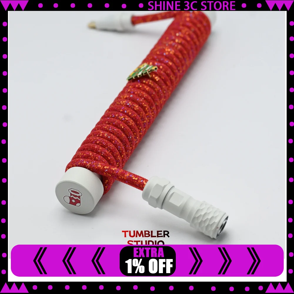 Tumbler Studio Christmas Theme Red Green Custom Mechanical Keyboard Aviator Cable Coiled Gaming Cord Magnetic Switch Accessory