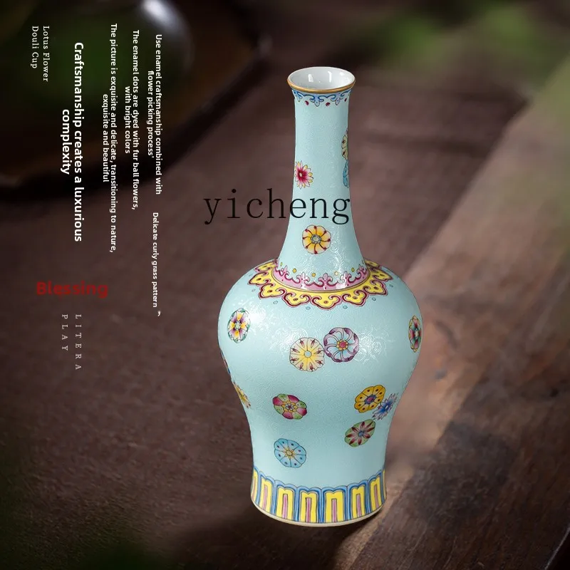 L7-8 ceramic vase flower rattle zun living room bogu frame decorative ornament hand-painted high-grade porcelain