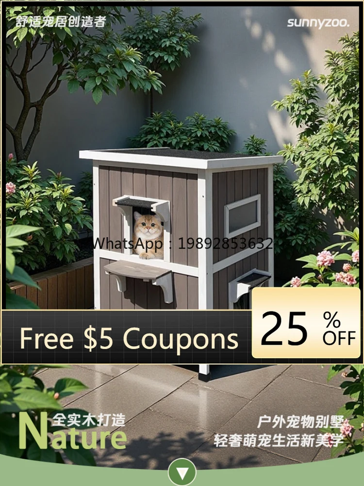 

1LYY Cat House Outdoor Solid Wood Double-layer Luxury Cat Villa Rainproof Stray Cat Shelter Indoor and Outdoor Universal