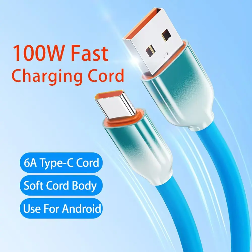 100W 6A USB C Fast Charging Data Cable For Samsung  Xiaomi  Redmi Huawei Honor OPPO Oneplus USB Type C High-spee Liquid Silicone