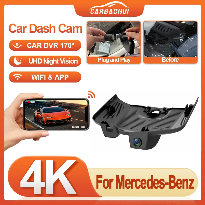 4K 2160P Dash Cam For Mercedes-Benz EQS EQS450 EQS580 4MATIC 2022 2023 Plug and play Car Camera,Car DVR UHD Dual Lens DashCam