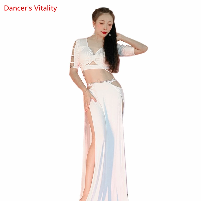 

Belly Dance Costume Set Oriental Dance Training Half Sleeves Top+modal Skirt 2pcs Female Belly Dance Group Wear Clothes