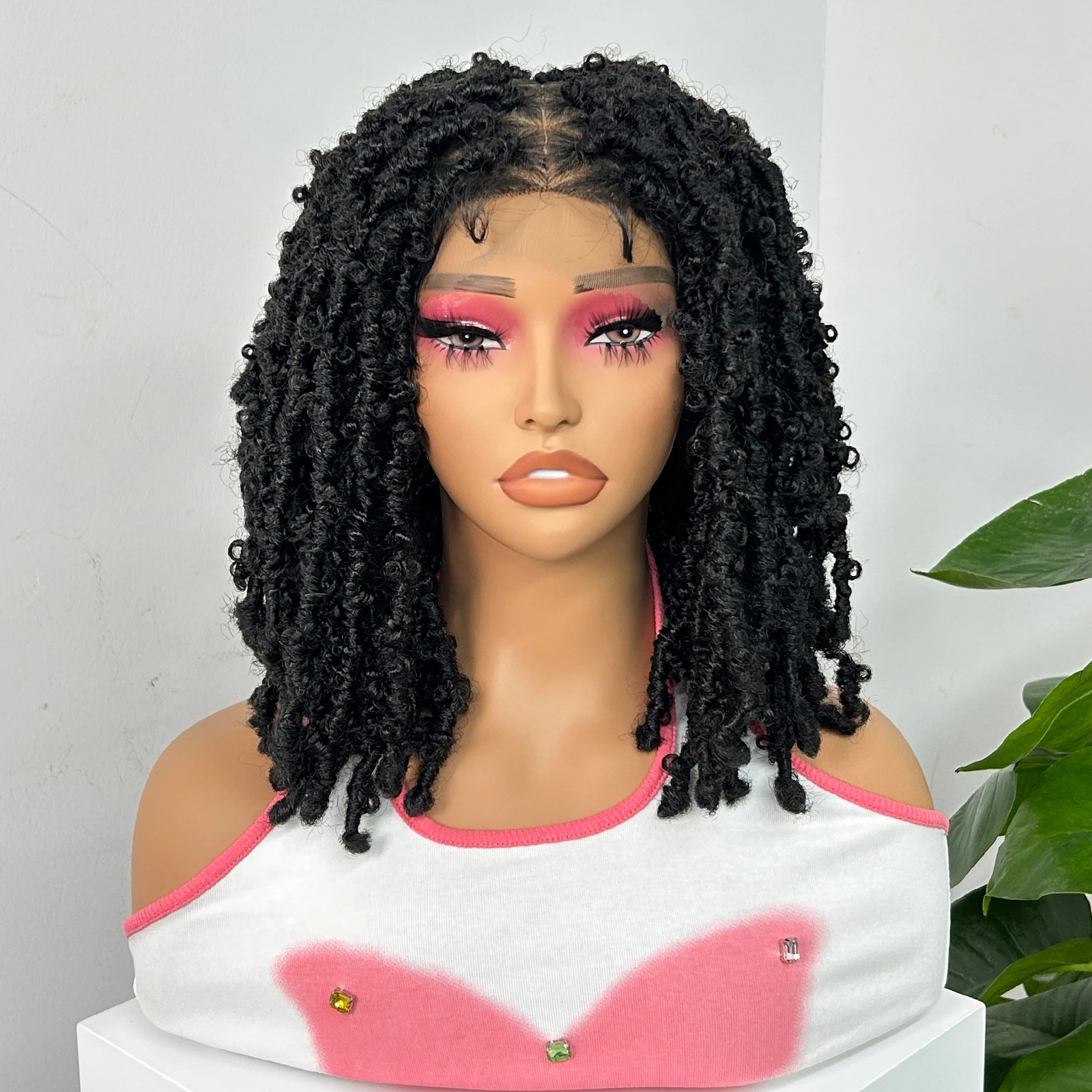 14inch Butterfly Locs Braided Wigs Synthetic Full Lace Faux Locs Braided Lace Wigs Knotless Dreadlock Braids Wig for Black Women