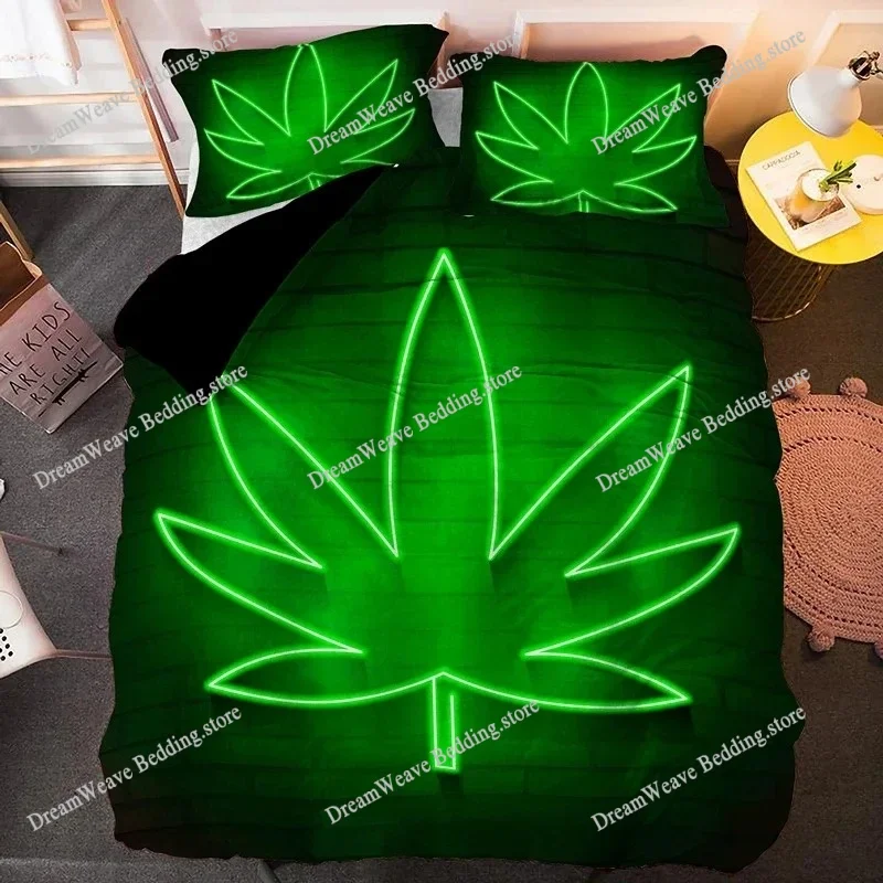 

Psychedelic Weed Leaves Duvet Cover Marijuana Weed Bedding Set Single Double Twin Queen King Size Microfiber Quilt Cover