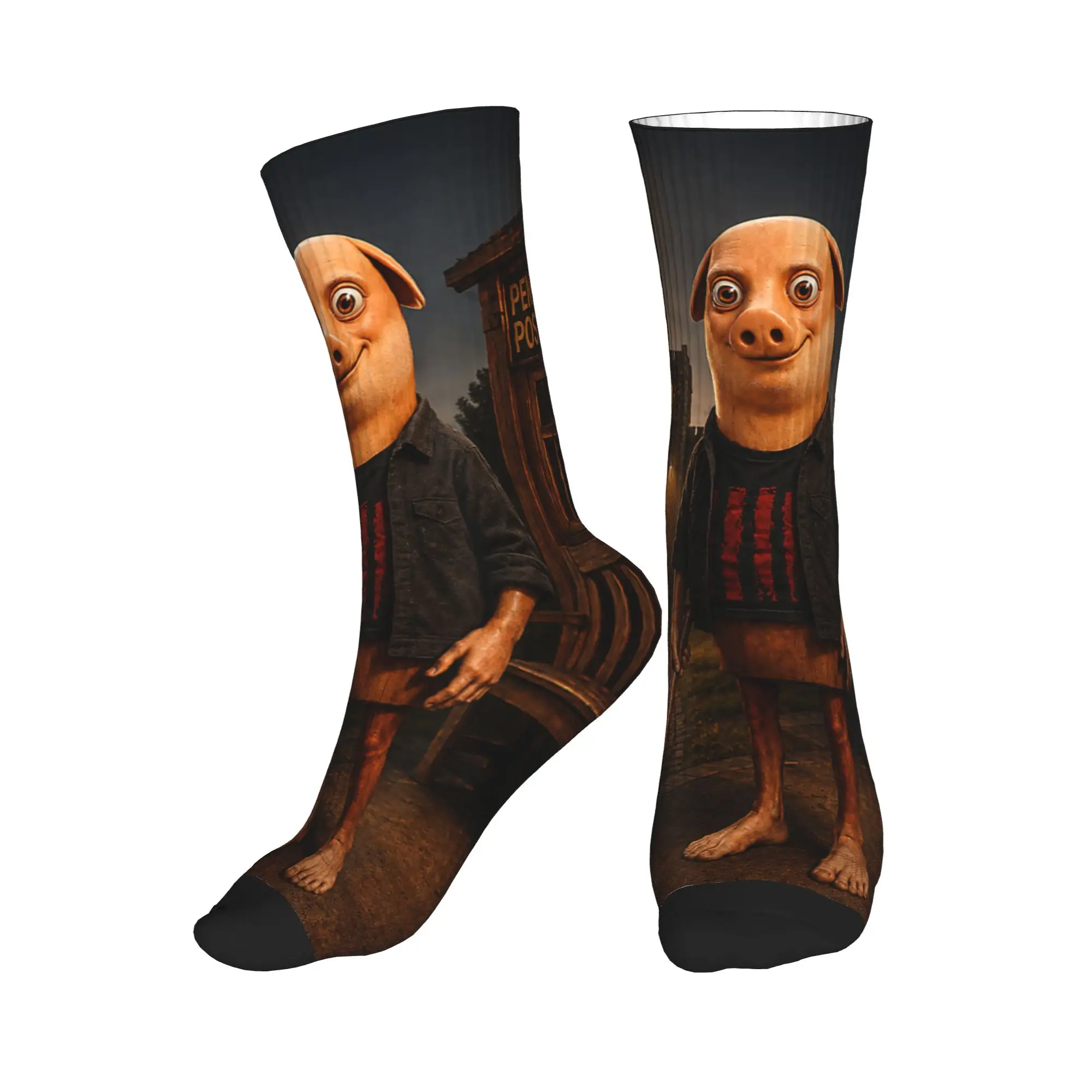 Tung Tung John Pork Funny Parody Brainrot Meme Stockings  Graphic Elegant Socks Winter Non Slip Socks Men Cycling Soft Socks