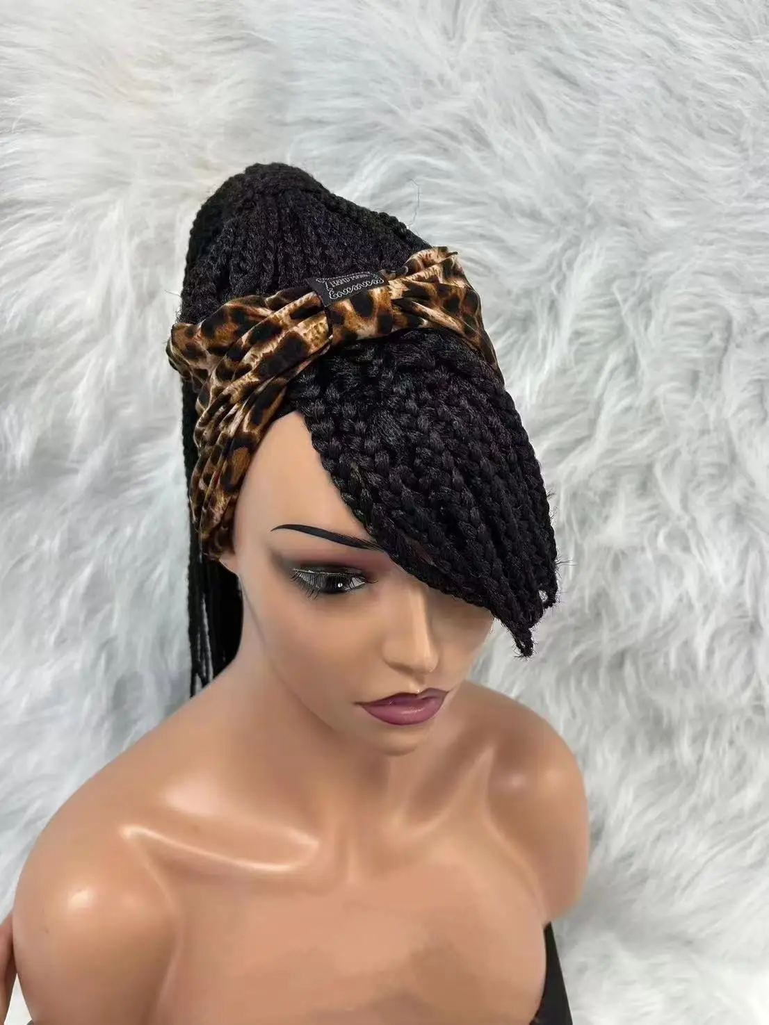 

Synthetic Ponytail Headband Braided Wig with Bangs for Black Women Knotless Box Braiding Hair Wig Machine Made Cornrow Wigs