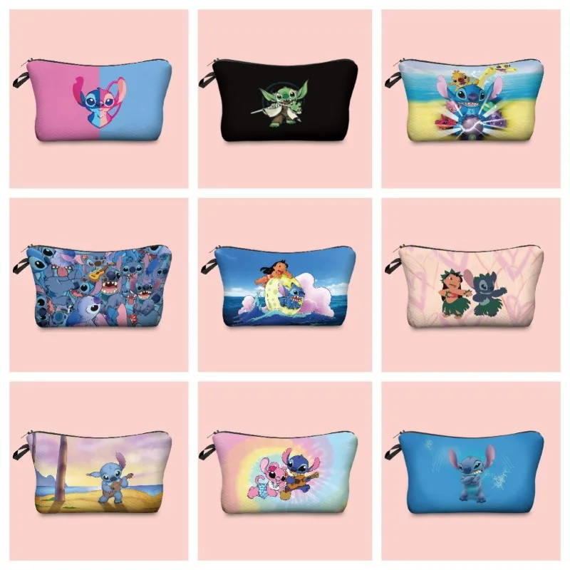 Disney Stitch Cute Makeup Bag Printed Multi-Purpose Storage Toiletries Travel Clutch Bag for Women Children's Birthday Gifts