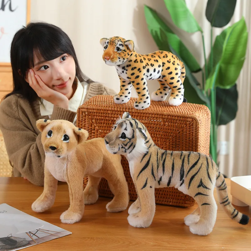 Vivid Realistic Beast Plush Toys Cute Wild Tiger Lion Leopard Doll Soft Stuffed Animal Doll Super Cool Home Decor Kids Gift