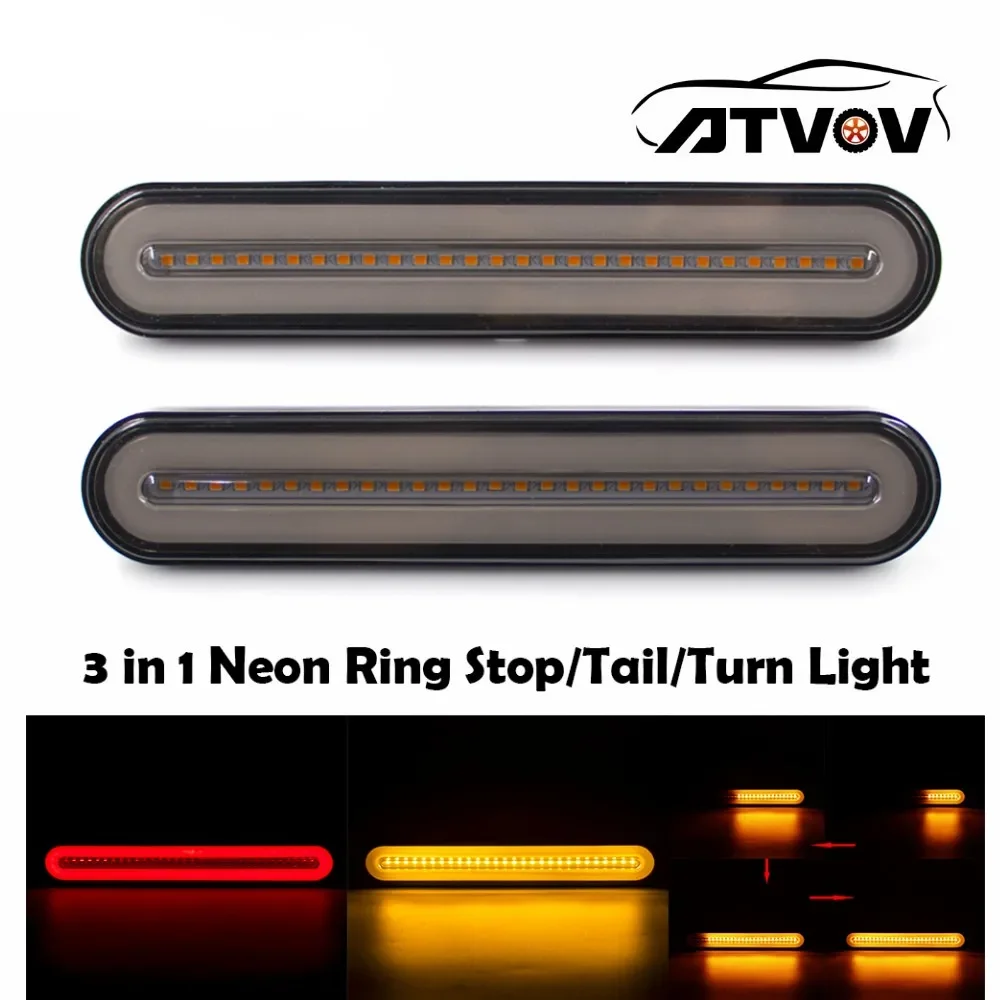 

ATVOV 2PCS 3 in 1 100 LED 12V 24V Trailer Truck Light Waterproof Reverse Brake Stop Turn Signal Halo Ring Tail Rear Light Lamp