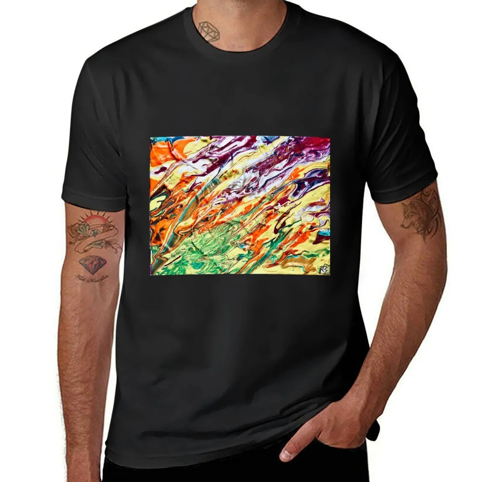 “colori a cascata”Abstract art T-Shirt quick drying oversizeds Aesthetic clothing black t shirts for men