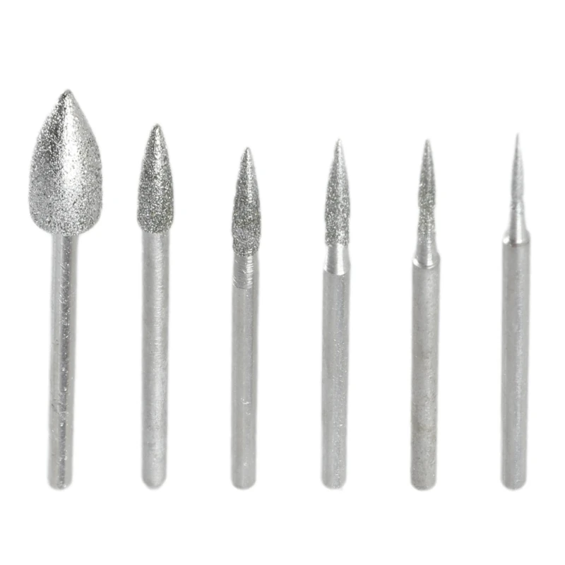 New 6pcs Accesories Coated Diamond Drill Carving Bits Conical for Head Fit for Stone Carving Carving Decorating Glass