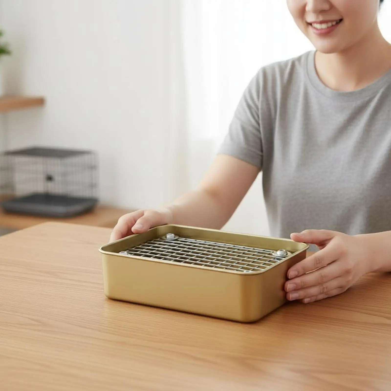 Durable Stainless Steel Industrial Pan Pet Litter Tray with Removable Grate for Small Animal Enclosure Use