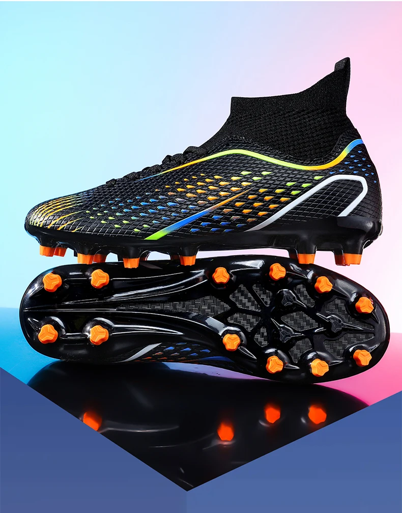 New high-top soccer shoes with long studs for teenagers and 
