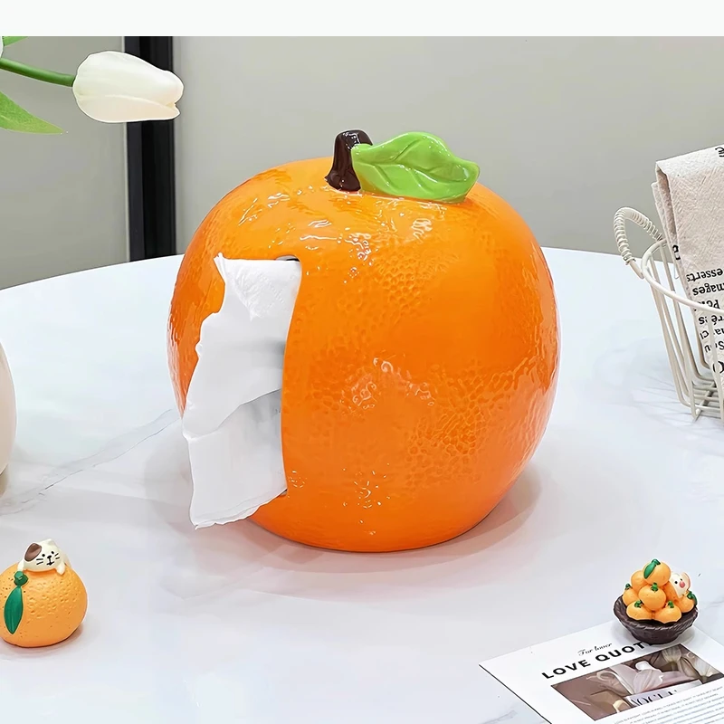 

Tissue Box Coffee Table Desk Decoration Simulated Tangerine Ceramic Tissue Box Bedside Table Paper