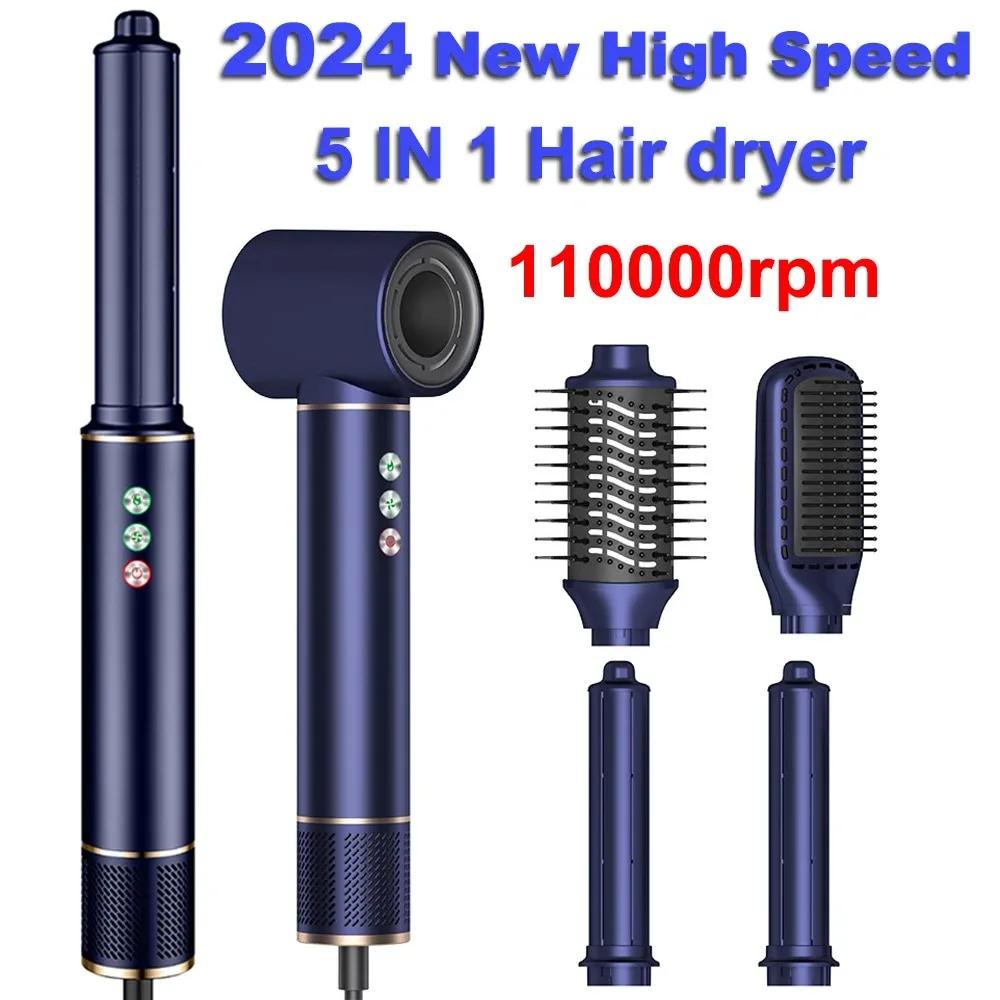 5 in 1 110000rpm Professinal Leafless Negative Ion Hair Dryer High Speed Blow Dryer Hot Air Brush  Automatic Hair Curling Iron