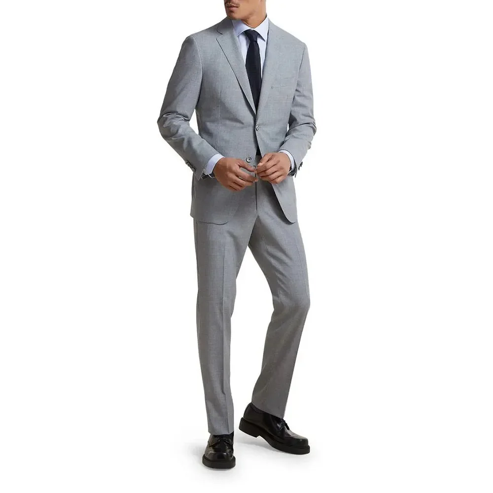 Light Gray Single Breasted Notch Lapel Men Suit Blazer Luxury 2 Piece Jacket Pants Set Office Outfits Blazer Slim Fit Set