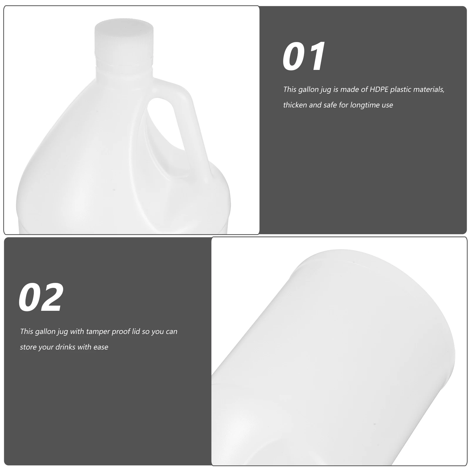 

2Pcs Empty Gallon Plastic Jug Bottles Kettle Bucket Containers for Liquids Milk Water Juice Storage Safe HDPE Reusable