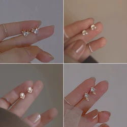 French Fashion Sweet Crystal Deer Fish Pearl Stud Earrings for Women Delicate Elegant Earring Birthday Party Jewelry Gift