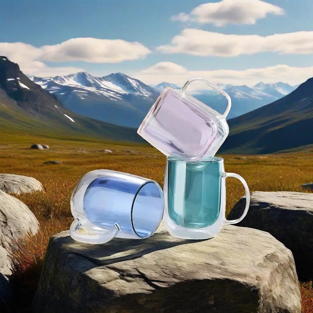 

Double-layer stained glass mug heat-resistant glass mugs transparent water tea cup office cup with handle milk juice cup