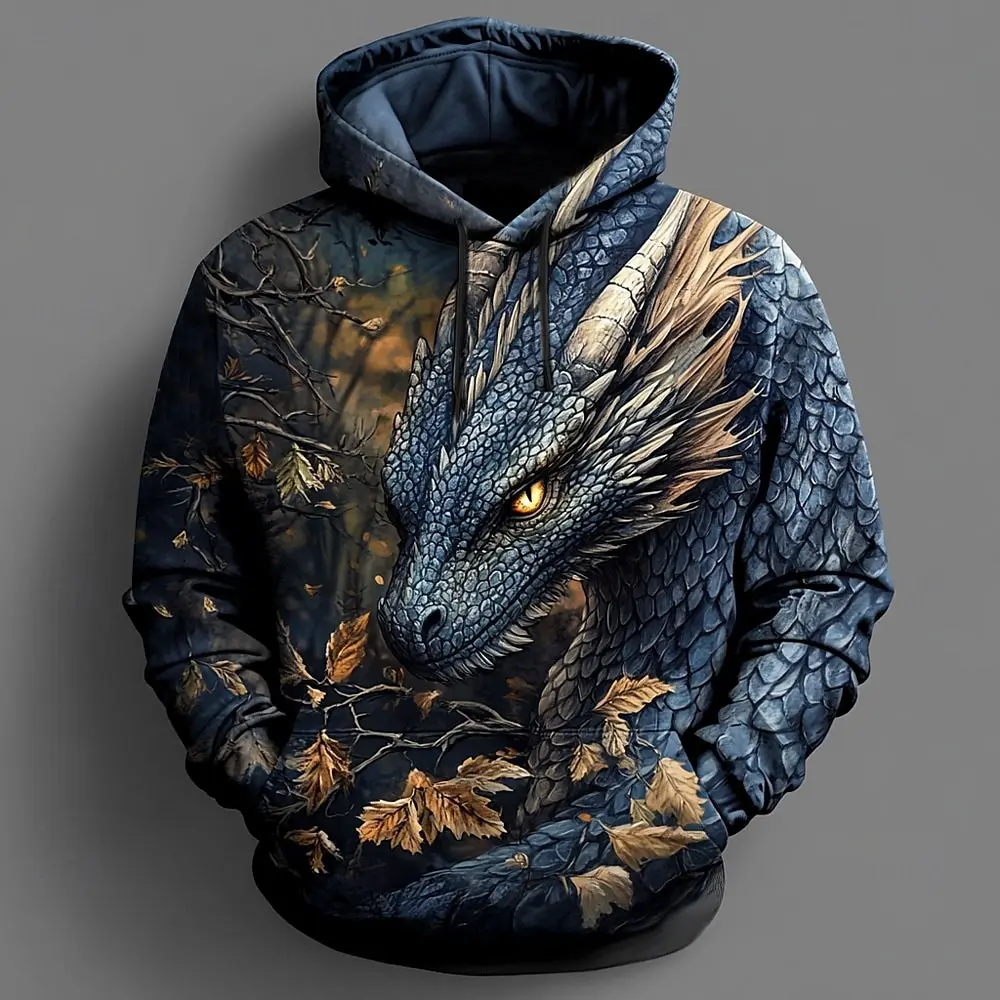 Men's Dragon Graphic 3D Hoodies Sweatshirts Cool Daily Long Sleeve Crew Neck Party Holiday Streetwear Fall Winter Tracksuit Coat