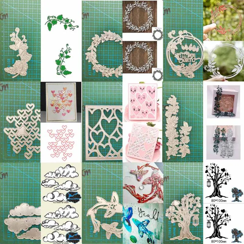 Blumen wolke Fisch Trauben blatt herzförmigen Rahmen Metalls chnitt stirbt Schablonen Sammelalbum Fotoalbum Dekor Prägung Papier karten Form