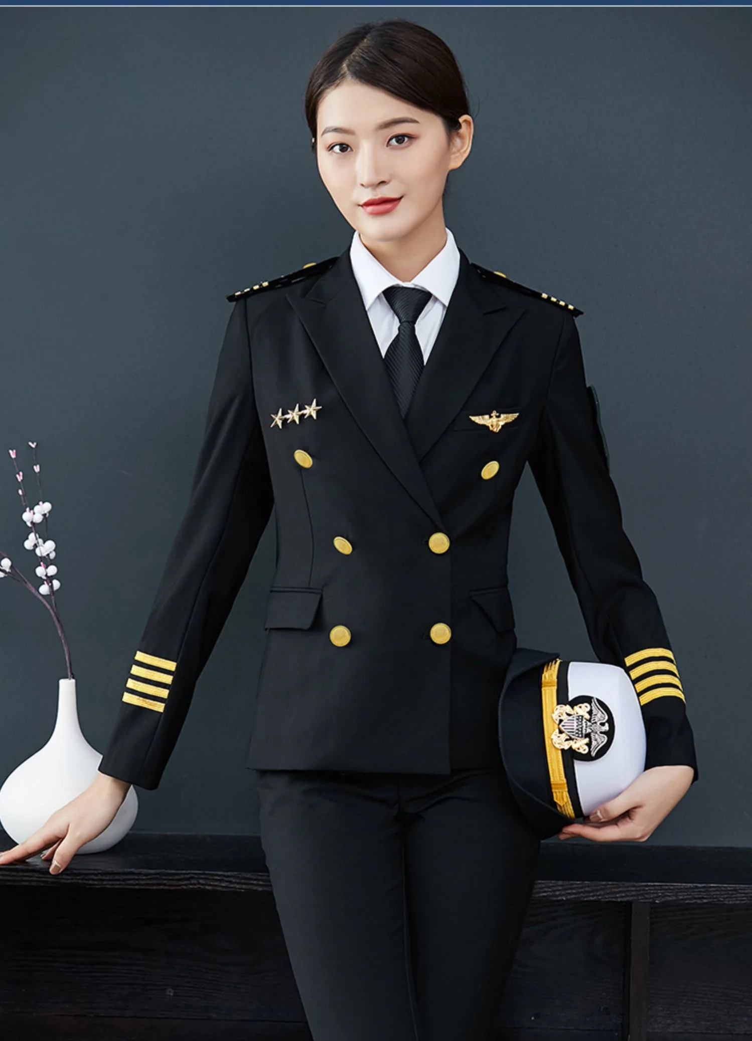 Luxury Cruise Officer Commander Sailor Attire Women Hat Jacket Pants Suit Lady Work Clothing Seafer Security Guard Uniform in053