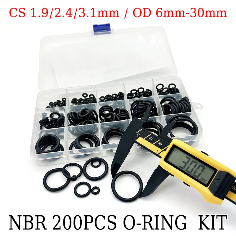 

200Pcs Oil-Wear Resistant NBR O-Ring Nitrile Rubber Sealing Ring CS 1.9/2.4/3.1mm OD 6mm-30mm Car Parts & Hydraulic Pumps Seals
