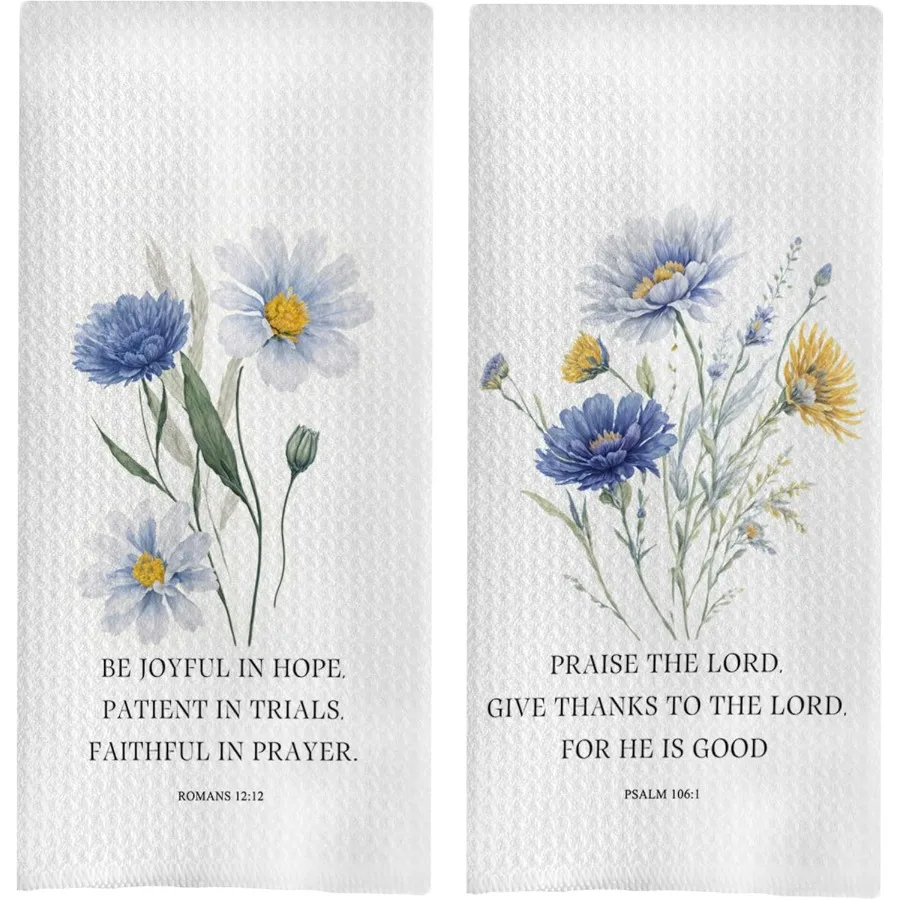 

Библия, христианские кухонные полотенца 16x24 Ih, набор из 2 христианских подарков для младших, декоративные полотенца для рук с цветочным принтом для ванной комнаты