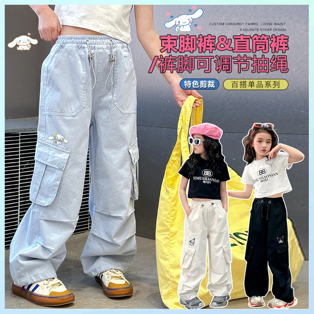 Cinnamoroll Work Pants Sanrios Kuromi Pants Teen Girl Retro Casual Straight Trousers Fashion Joggers Trousers Y2K Kid Streetwear