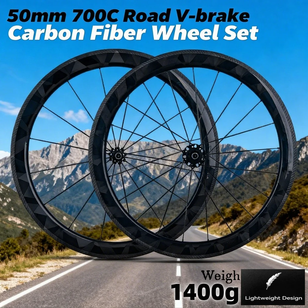 

Колеса для шоссейного велосипеда RUJIXU 700c, карбоновые, 50 мм, с узором бабочки, V-тормоз, клинчер, велосипедный обод, высокопроизводительные велосипедные колеса, комплект колес