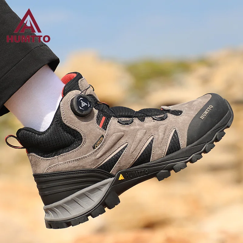 HUMTTO Hiking shoes men's Rotary buckle Outdoor boots lightweight mountain climbing shoes women Waterproof off-road sneakers