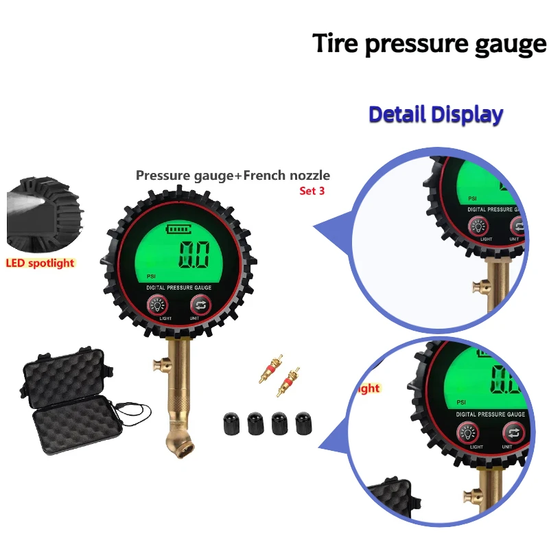 Tire digital manometer detection meter Tire monitoring meter Large screen display Quick manometer Cycle manometer