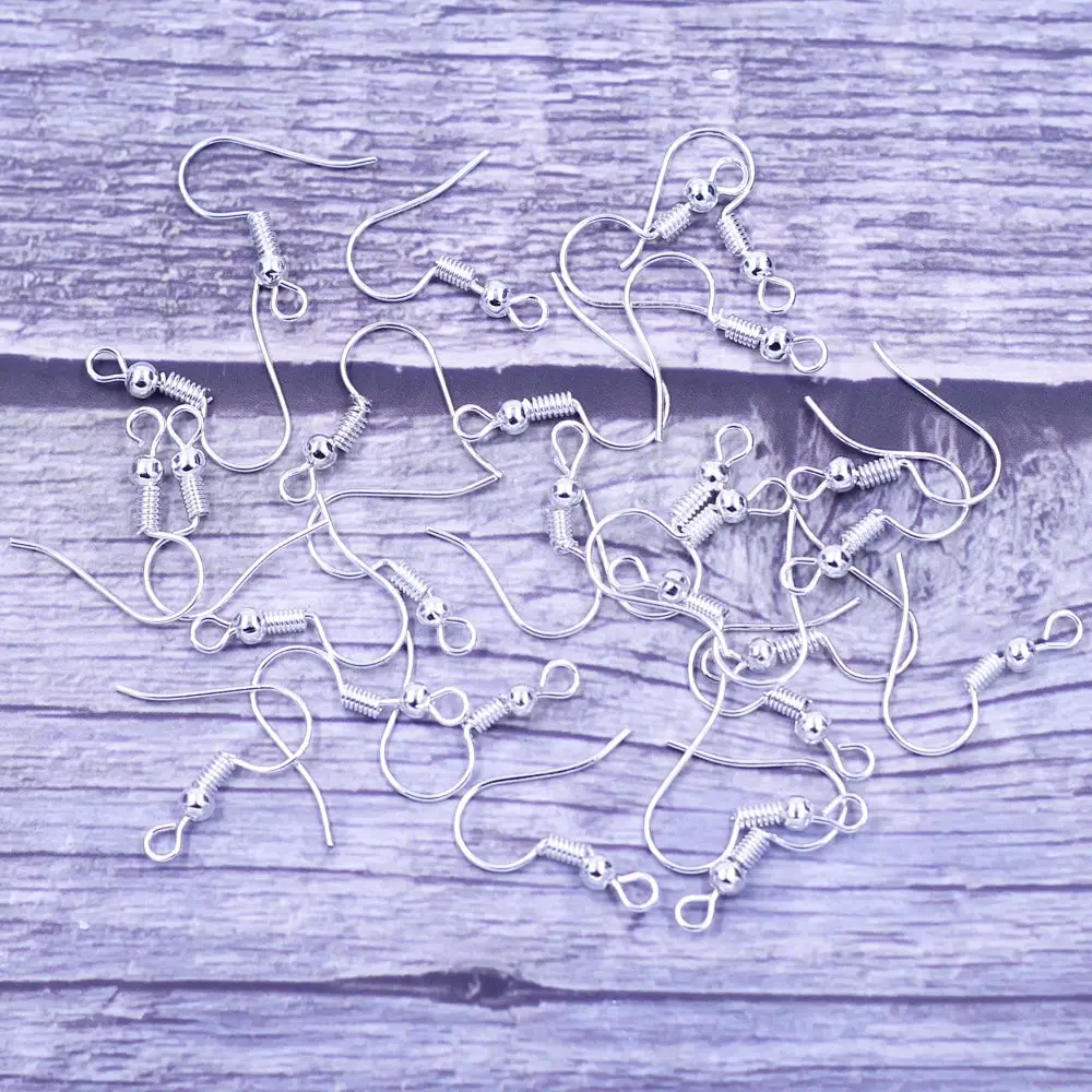 1000Pcs Earring Wire Hooks Ear With Spring Spacer Ball Alloy Silver Plated Jewelry DIY Making Findings 21x18mm