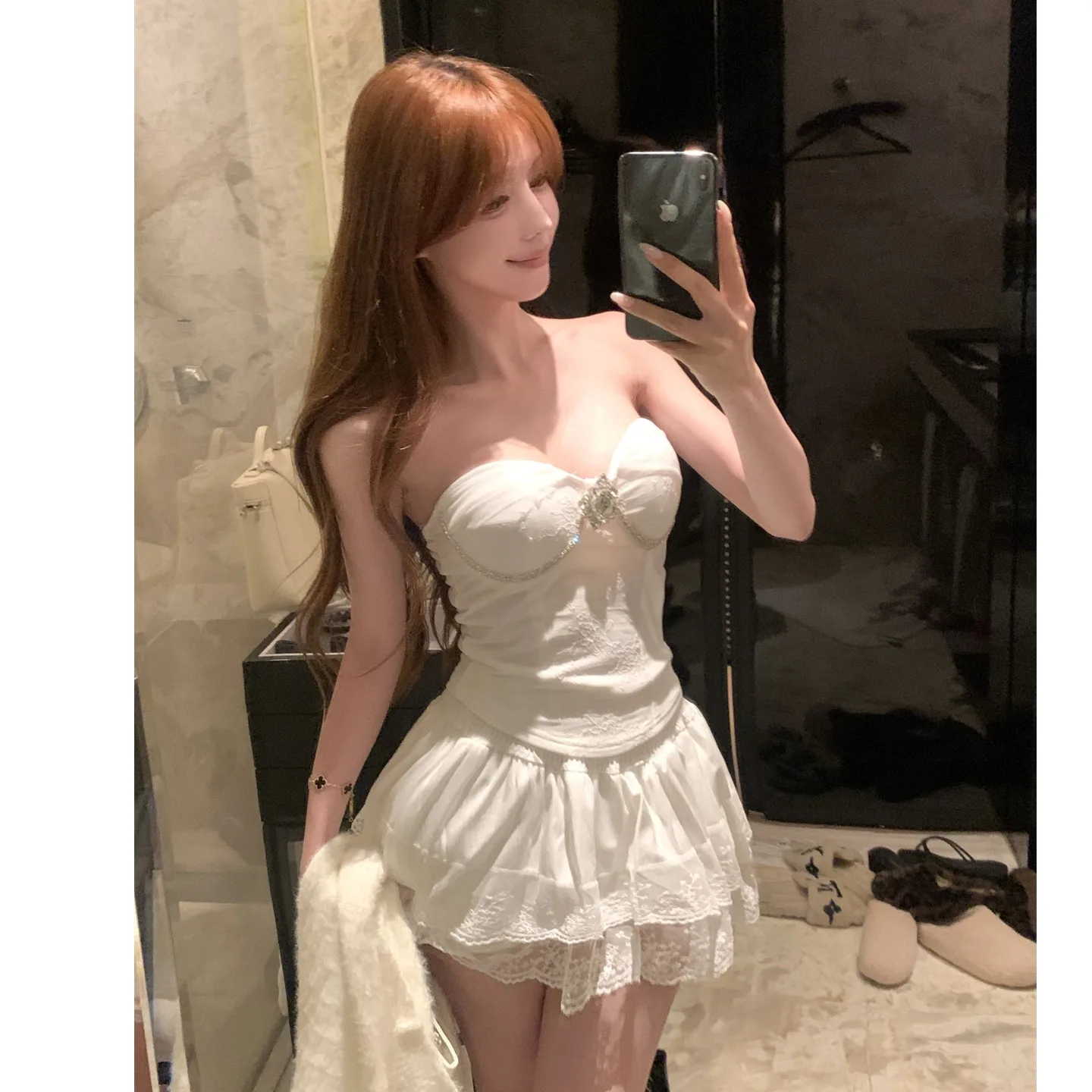 Cappotto di visone con giuntura in pizzo Ele Or Sve Set Faion da donna Autunno Inverno Nuovo vestito dimagrante Sle Cardigan aperto alla moda