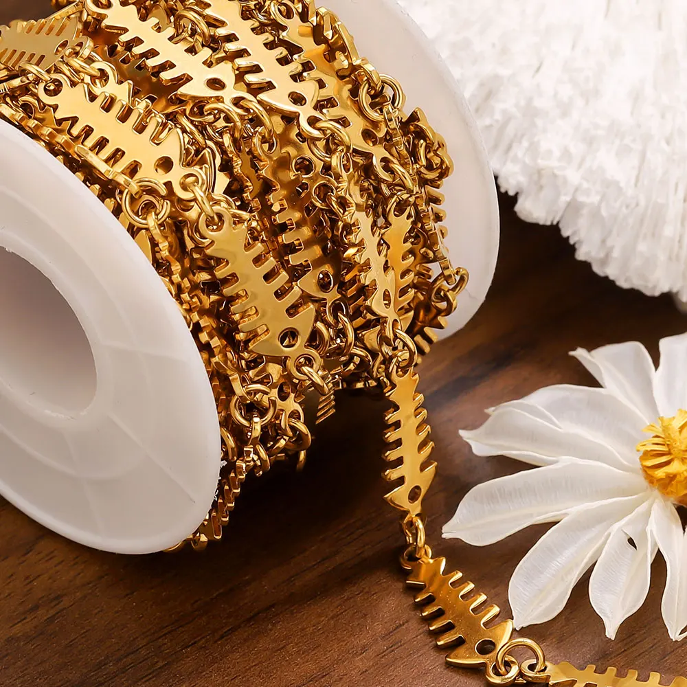 1M Stainless Steel Fishbone Chain Gold Plated Jewelry Making Supplies Materials  Craft Chain for DIY Necklace Bracelet Wholesale
