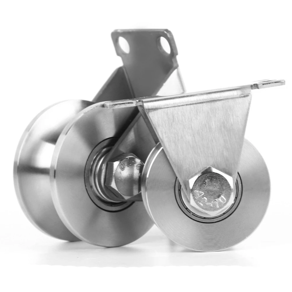 A02M-2X 2 Inch Sliding Door Wheels U-Slot Rollers Heavy Duty Pulleys Smooth Rolling Dual Bearing Plate Casters