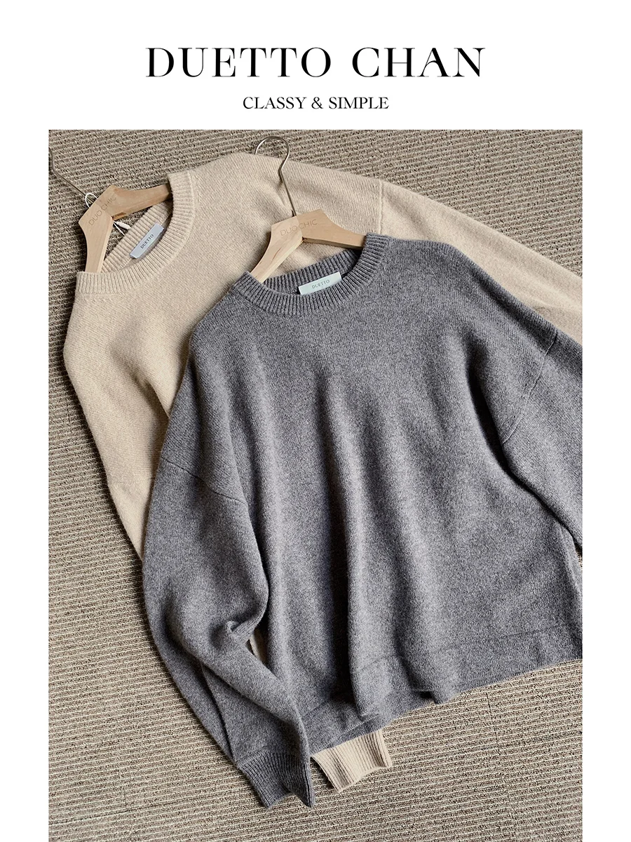 

Duetto Women's Thickened Woolen Cashmere Loose Lazy Large Sweater Soft Tibetan Yak Wool Long Sleeve Regular Length Winter Kni...