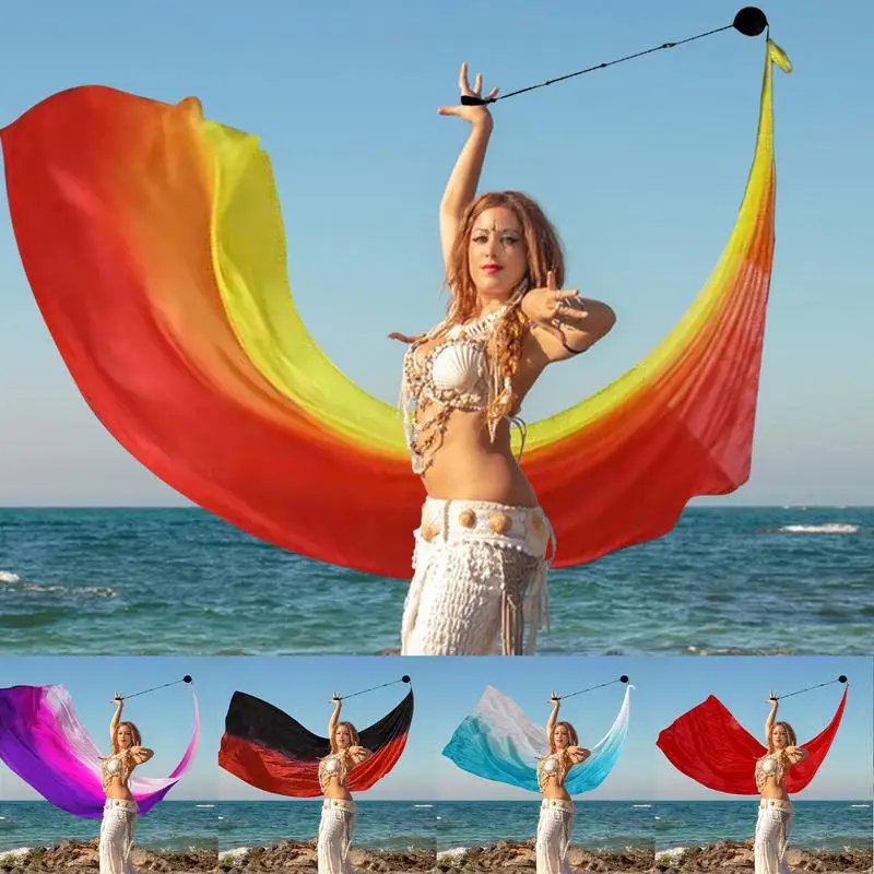 Belly Dance Veil Poi With Swing Balls Gradual Colors Gradient Belly Dance Veil Poi Flags For Church Stage Tribal