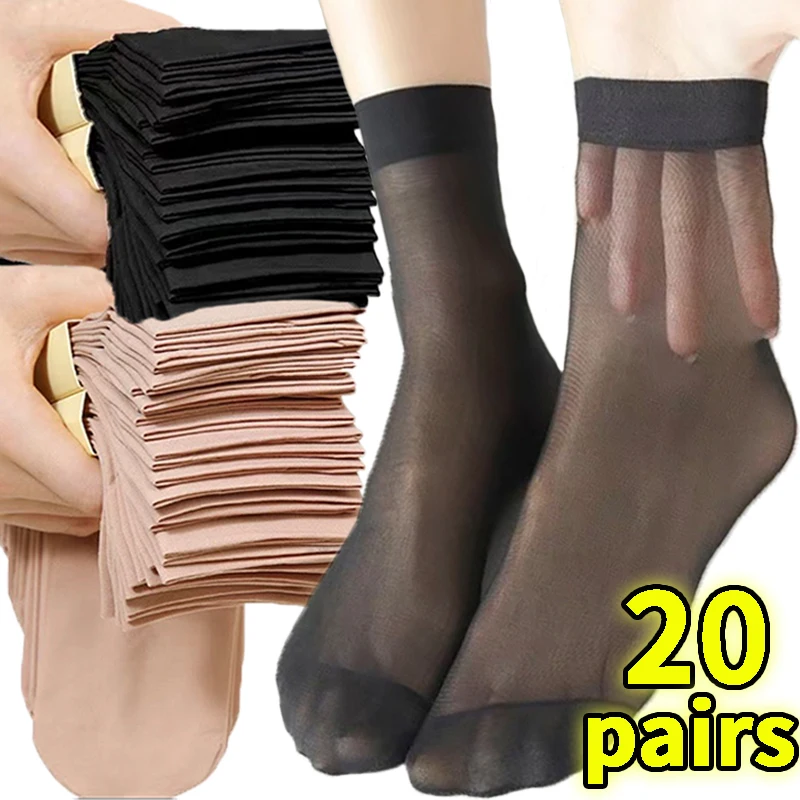 1/20Pairs Ultra Thin Women Socks Summer Transparent Crystal Silk Sock High Elastic Silky Short Socks Girls Ankle Invisible Sock