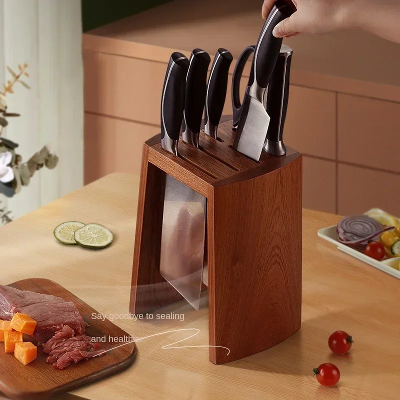 Kitchen Knife Holder Wood Hollow Mould Proof Multipurpose Knives Storage Rack Durable Desktop Vertical Chef Stand Block Magnet