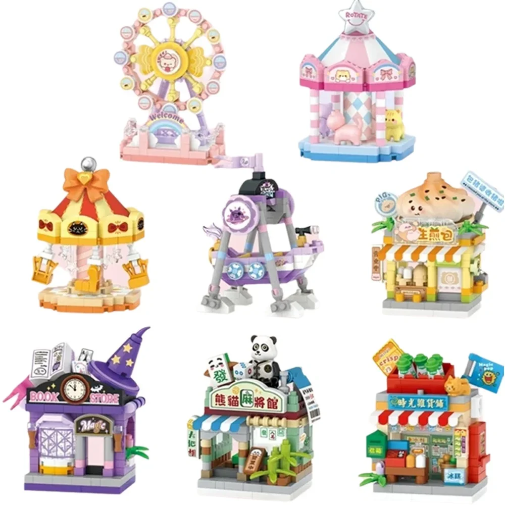 NEW Amusement Park Carousel Pirate Ship Ferris Wheel Halloween Game Street View Building Blocks Kit Girl Bricks Model Toy