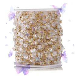 1M Stainless Steel 18k Gold Butterfly Crystal Beads Chains for DIY Jewelry Making Women Anklet Necklace Findings Supplies
