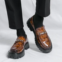 Platform Shoes Loafers Shoes Men Thick-soled Wedding Shoes Black Formal Business Slip-on Leather Increase Men
