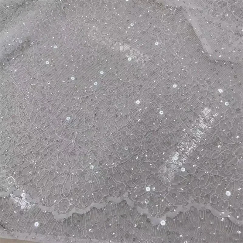 

3 Yards New Eyelash Bead Sparkling Lace Fabric French Lace Luxury Evening Dress Handmade High End Customized Wedding Fabric