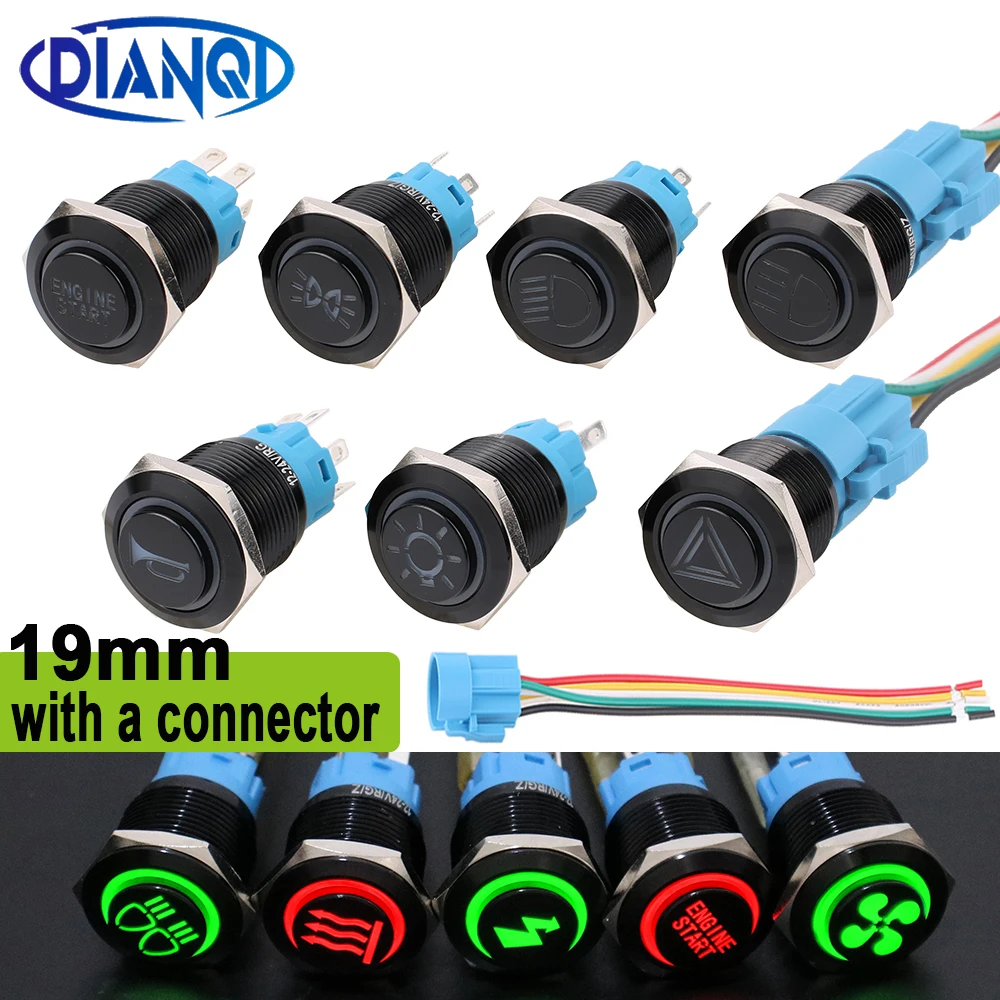 

19mm High Head Customize Metal Push Button Start Stop LED Light Button For Motorcycle Car Fog Switch Black Silver 6v12V24V