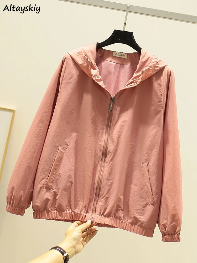 

Solid Jackets Women Hooded Long Sleeve Simple Baggy Spring Korean Style All-match Design Ins Casual Girls Daily Mujer