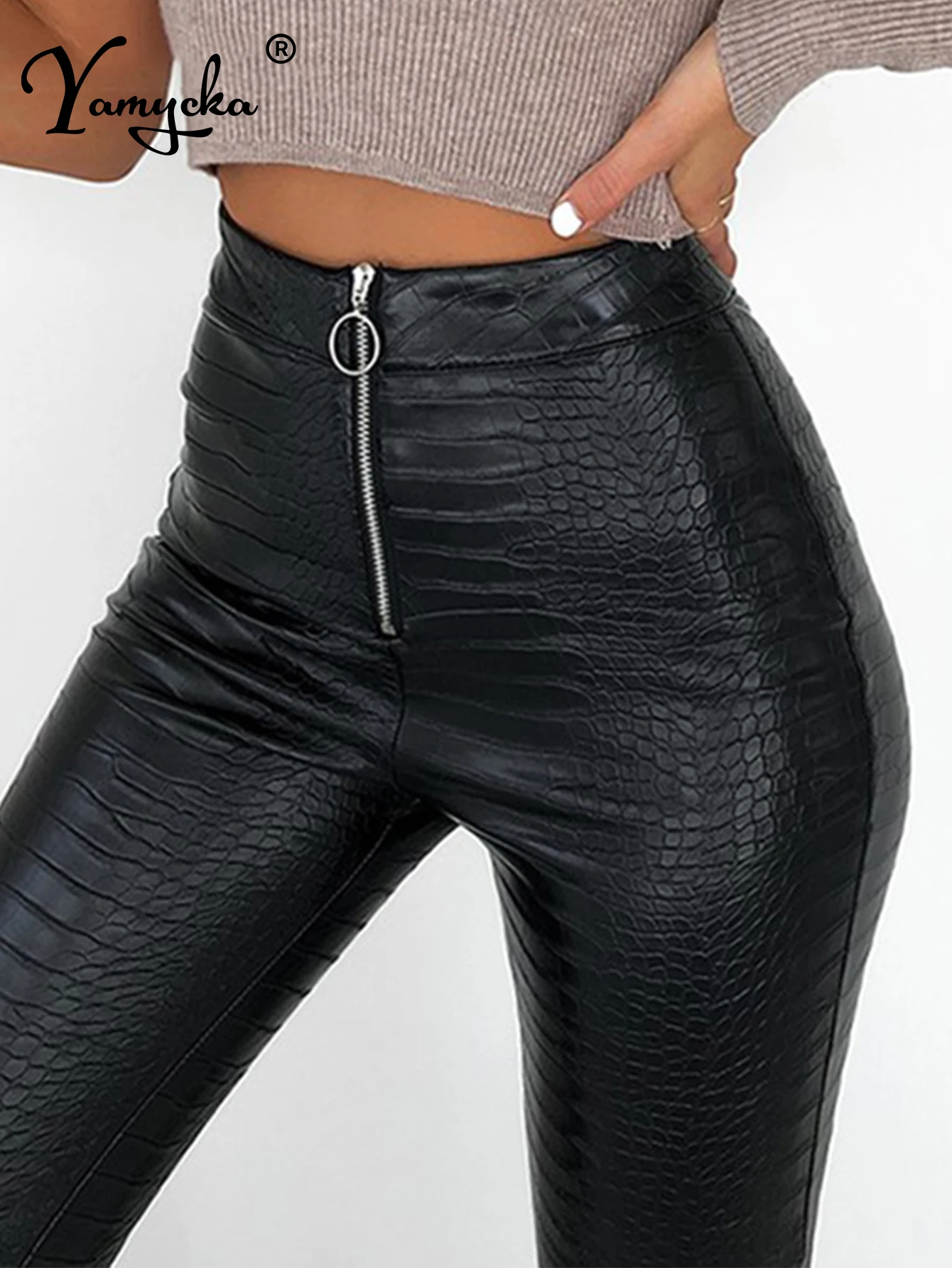 Sexy high waisted black leather pants women 2024 y2k streetwear goth clothes PU leggings pants casual fashion Pencil trousers