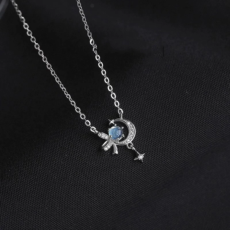Star and Moon Necklace for Women Simple and Fresh Ins Moonlight Crystal Lock Chain Sweet Romance 925 Silver Necklaces KOFSAC