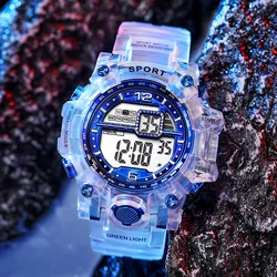 Outdoor Sport Transparent Digital Watch Men Women Alarm Clock 5Bar Waterproof Shock Military Watches LED Display Shock Watch